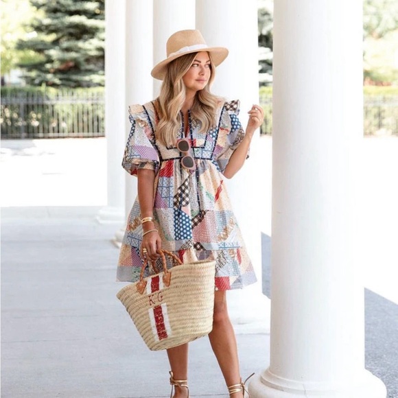 HUNTER BELL Dresses & Skirts - Hunter Bell Britton Dress Patchwork Quilted Multicolor Mini Dress Size Small